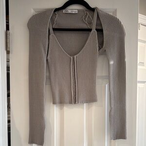 Zara Light Gray Ribbed Knit Sweater